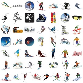 50PCS Ski Stickers for Teens Kids Adults,Winter Skiing Sports Waterproof Decals for Water Bottle Laptop Phone Bike Car Luggage Helmet Skateboard Snowboard Guitar,Adventure Nature Outdoors Sticker