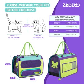 Pet Travel Carrier by Airplane Approved Under seat, TSA Airline Approved Cat Carrier, with Flea Comb, De-Shedder, Feeding Bowl, Double Holes Cat Nail Clippers, Purple