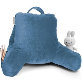 Clara Clark Reading Pillow for Kids, Small Back Pillow for Sitting Up in Bed, Memory Foam Back Support Pillow, Reading Pillows for Sitting in Bed, Blue Heaven Gaming Pillow with Arms and Pockets