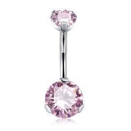 hengkaixuan Titanium Belly Button Ring with Pink CZ 14G 10mm 3/8inch Internally Threaded Navel Piercing Jewellry