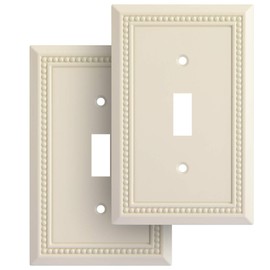 Henne Bery Sunken Pearls Heavy Duty Decorative Wall Plate Switch Plate Outlet Cover, Durable Solid Zinc Alloy (Single Toggle 2PK, Light Almond)