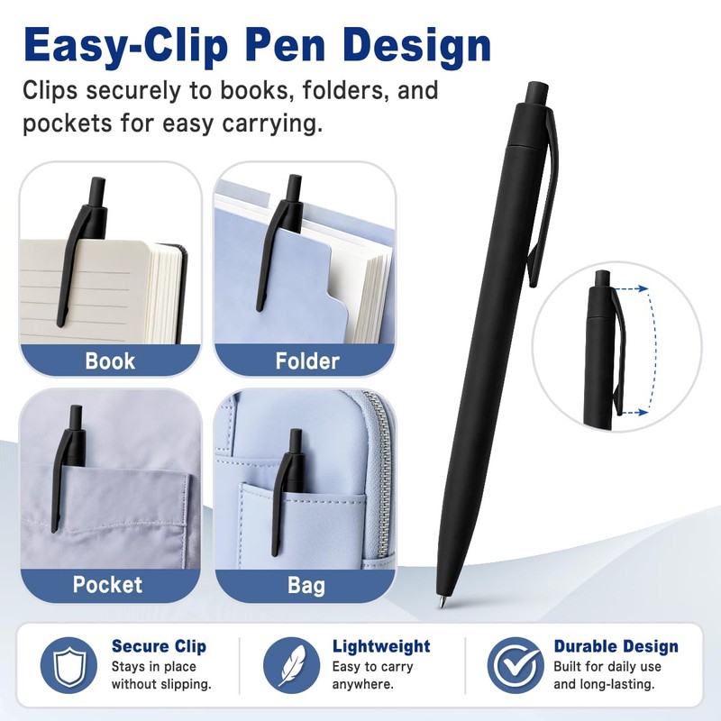 100 Pack Retractable Ballpoint Pens Bulk, Black Ink Pens, 1.0mm