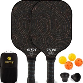 GITOE Pickleball Paddles, USAPA Approved Carbon Fiber Pickleball Set of 2 Rackets & 4 Pickle Balls Great Control Lightweight Graphite Raquettes with 2 Retriever, Pickelball Gifts for Women Men Kids - Color: BlackGold