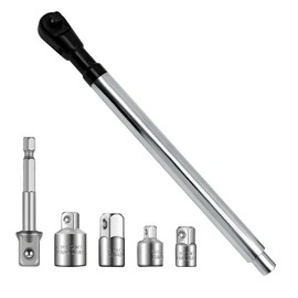 JEUCLEL Offset Extension Wrench for Electric Drill, with 4 Socket Adapters and 1 1/2" Electric Drill Adapter, Impact Wrench Extender for Socket Sets, Slim Design for Tight Spaces
