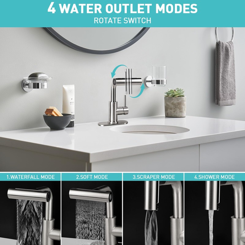 Bietor Bathroom Sink Faucet with 4 Mode Pull Down Sprayer,