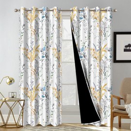 Floral Blackout Curtains 84 Inch Length 2 Panels Set, Patterned Blackout Curtains for Bedroom Grommet Room Darkening Drapes for Living Room, Privacy Soundproof Thermal Curtains for Winter Insulated
