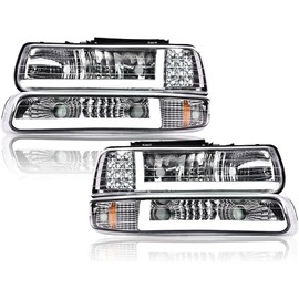 G-PLUS LED DRL Headlights Compatible with 1999-2002 Chevy Silverado/2001-2002 Silverado 1500HD 2500HD/00-06 Tahoe Suburban 1500 2500, bumper Headlamp, 2Pcs Amber (Left+Right)
