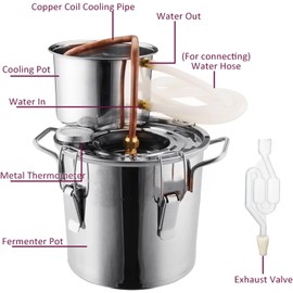 ANZAGA Kit de preparación de Cerveza casera, Kit de destilación de Vapor, fabricación de hidrosol, destilador de hidrosol,8l/2gal