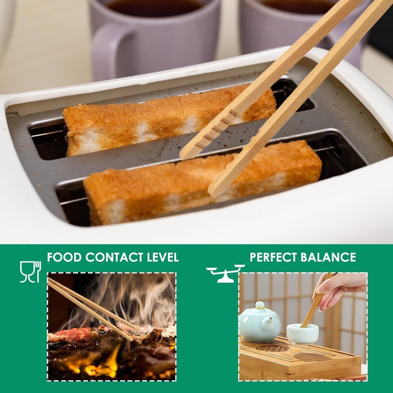 Bamboo Bread Tongs - Set of 12 Reusable Kitchen Tongs