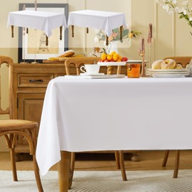 Fantastshop 2 Pack White Table Cloths Rectangular, Solid Rectangle Polyester Tablecloths, Machine Washable Wrinkle Free Table Cover for Dinning Room, Buffet, Wedding, Restaurant, 54 x 54 inch.