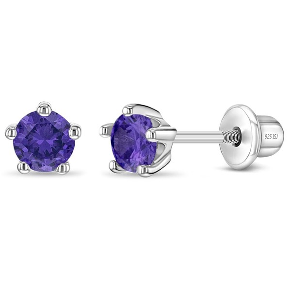 In Season Jewelry Sterling Silver 4mm Simulated Amethyst Birthstone Stud