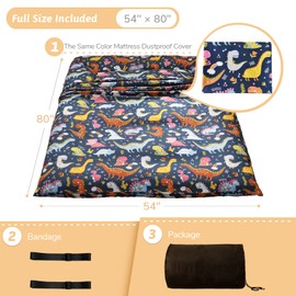 Dinosaur Japanese Floor Futon Mattress for Boys Girls, Thicken Tatami Mat Sleeping Pad Foldable Bed Roll Up Mattress Floor Lounger Bed Couches and Sofas for Kids Full Size