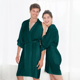 AW BRIDAL Matching Robes for Couples Silk Robe Kimono Robe with Pockets Mr and Mrs Gifts Anniversary Wedding Gifts for Bride and Groom, Hunter Green Mr./Mrs