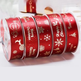 DIYEAH 1 Rollo de navidad de manualidades DIY Embalaje de listones navideños navideños decoración de boda de embalaje de navidad de paquete rojo