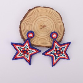 ZioNNyxviana 4th of July Patriotic Drop Dangle Stud Earrings for Women Outfits Beaded Star American Flag Red White and Blue Earrings Fourth of July Jewelry for Women Independence Day Accessories