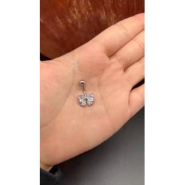 Dragonfly 14 Gage Bow Decor Belly Button Ring Stainless Steel Cubic Zirconia