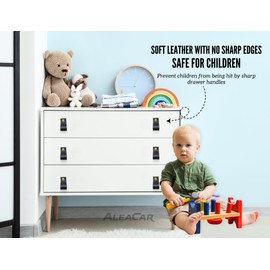 ALEACAR Leather Drawer Pulls, Dresser Knobs and Cabinet Handles - Leather Hardware for Kitchen, Wardrobe, and Door – Upgrade The Look of Furniture, Perfect Replacement for Metal Knobs (Black 6 Pcs)