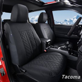 Truckiipa 2 Front Tacoma Seat Covers Leather Car Seat Covers Waterproof Truck Seat Cushion Protector Covers Fit for 2016-2023 Toyota Tacoma Double Crew Cab, Front Pair, Black