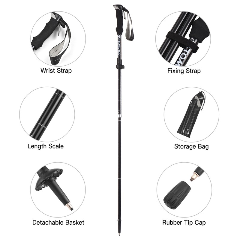 TOMSHOO Trekking Pole Lightweight Collapsible Trekking Pole Five-fold Walking Stick