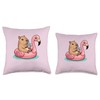 Cute Capybara On Flamingo Pool Float Drinking Bubble Tea Throw
