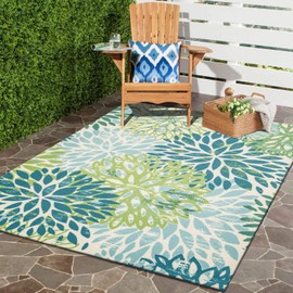 DECOMALL Outdoor Rugs for Deck Backyard Large Carpet, Green Blue Flower, 8'x10'