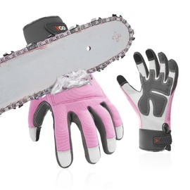 Vgo... Chainsaw Gloves, 12-Layer Protection on Both Hands, Cowhide Leather, Forestry Work Gloves, Touchscreen for Women, Utility Touchscreen (CA976CS-FM)