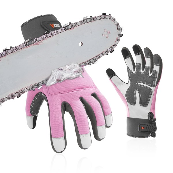 Vgo... Chainsaw Gloves, 12-Layer Protection on Both Hands, Cowhide Leather,