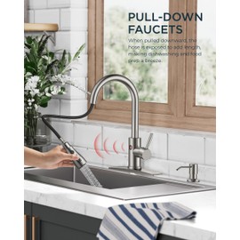FORIOUS Touchless Kitchen Faucet with Soap Dispenser, Brushed Nickel, Hands-Free, Smart Motion Sensor Contemporary Sink Faucet with Pull Down Sprayer for Farmhouse RV Bar Camper