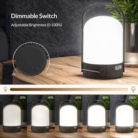 KLEAH Portable Cordless Lantern Table Lamp, 360° Portable Handle, Stepless Dimmer, Powerful Long-Lasting 50hrs, Rechargeable LED Lantern for Camping Bedroom Party, Black