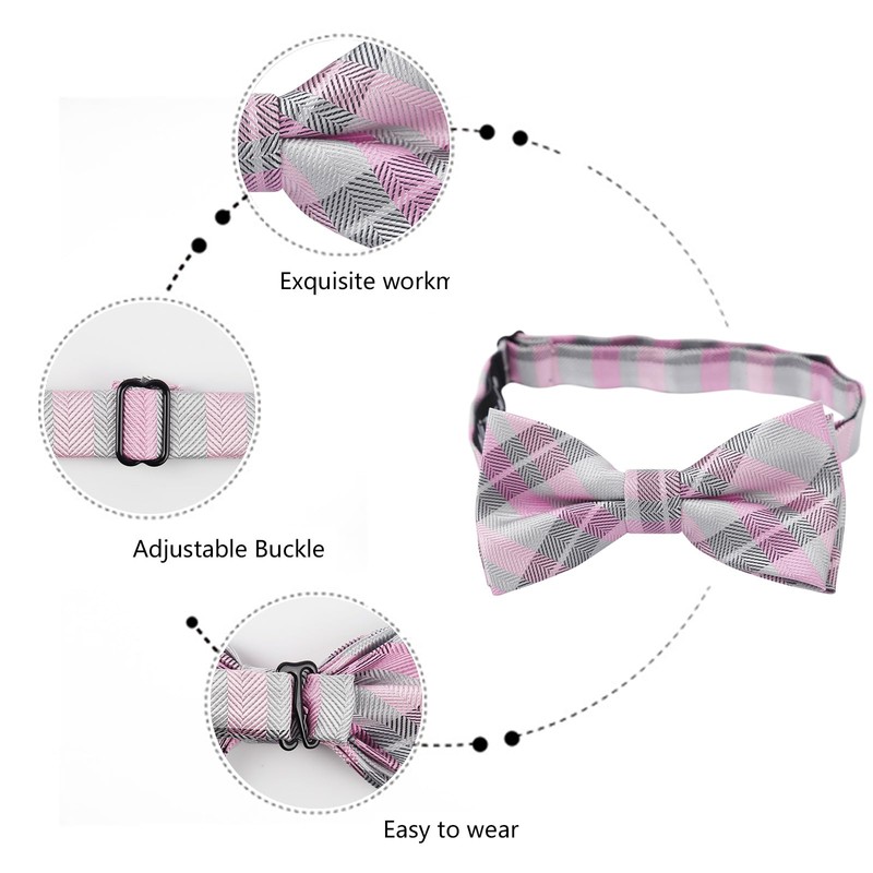 Alizeal Boys Stripe Fun Novelty Pre-tied Kids Bow Tie, Pink+Gray