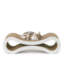 BOWHAUS Infinity Cat Scratcher Lounger, Reversible Scratcher, Durable & Long-Lasting, Cat Cardboard Scratcher, Large Cat Scratching Pad, Scratching Board, Infinity Scratch Pad for Indoor Cats, White