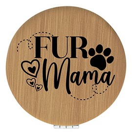 Enthoozies Fur Mama Tan Laser Engraved Leatherette Compact Mirror - Stylish and Practical Portable Makeup Mirror - 2.5 Inch Diameter