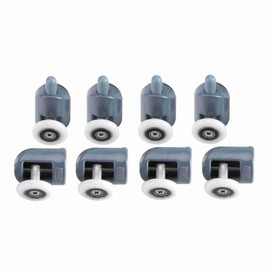 8Pcs Shower Door Rollers Shower Door Runners/Wheels/Pulleys/Guides Home Bathroom DIY Replacement Parts (4 Upper Rollers+4 Bottom Rollers +Screw+Cover Caps)(Single wheel)