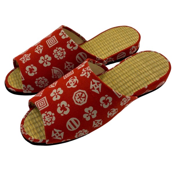 Edo-Ten Slippers, Indoor Shoes, Made in Japan, Page-dyed Tenugui, Open Front, Room Shoes, Rien Dyed, Japanese Pattern, For Guests, Kabuki Crest Red (662)
