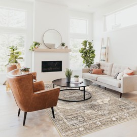 RUUGME Washable 5x7 Area Rugs - Large Rugs for Living Room Stain Resistant Carpet Vintage Rugs for Bedroom with Non Slip Backing Home Decor Floor Decoration Mat (5x7 Beige)