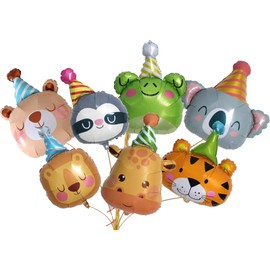 Palloncini Animali 7 Pezzi XXL Palloncini a Forma di Testa di Animale, Palloncino in Alluminio per Compleanno, Pallone all'elio Decorazione Compleanno Festa a tema Animali Giungla