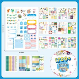 Pegatinas de agenda,24 hojas/1700+,lindas pegatinas para diaria, accesorios perfectos para planificar o decorar planificadores,álbumes de fotos,recortes,cuadernos,diarios y calendarios (Azul)