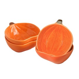 4pcs Ramekins 6 Ounces Oven Safe, Thanksgiving Ceramic Ramekins Small Pumpkin Shaped Bowls for Serving Dip, Sauce, Condiments and Snack