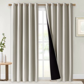 NICETOWN 100% Blackout Window Curtain Panels, Cold and Full Light Blocking Drapes with Black Liner for Nursery, 84" Drop Thermal Insulated Draperies (Natural, 2 Pieces, 70" Wide Each Panel)