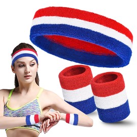 Sports Tennis Headband + Cuffs - French Team Fan Set - Blue/White/Red - Accessories - Go Les Bleu