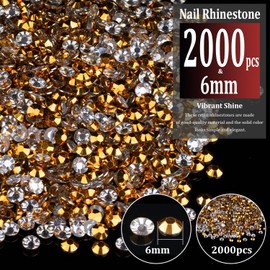 2000pcs 6mm Resin Rhinestones Bulk, Mineral Gold Flatback Round Jelly Rhinestones Bedazzling Non Hotfix Crystal Gems Large Quantity Wholesale for DIY Crafts Clothes Tumblers Face Makeup Manicure
