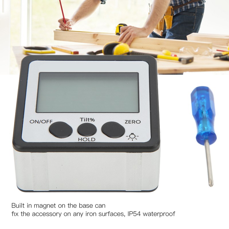 Digital Inclinometer with Backlight Magnetic 4x90° Electronic Protractor IP54 Waterproof