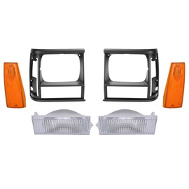HECASA Headlight Bezels & Turn Signal & Side Marker Light Pair Compatible with 1991-1996 Jeep Cherokee & 1991-1992 Jeep Comanche Headlamp Trim Cover Parking Lamp W/o Bulbs Driver & Passenger Side