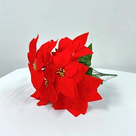 JOJAZE 2PCS Artificial Silk Poinsettia Bouquet Poinsettia Flowers Christmas Flowers Red Fake Velvet Poinsettia Flowers for Home Garden Wedding Home Xmas Tree Table Centerpiece Holiday Decor