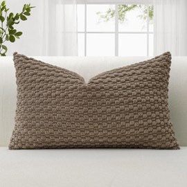 OTOSTAR Corduroy Soft Decorative Throw Pillow Covers 12x20 Inch Lumbar Pillow Covers with 3D Bubble Texture Cushion Case for Couch Sofa Bedroom Boho Pillowcase for Home Decor (Light Brown)