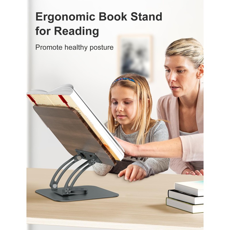 Tounee Book Stand for Reading, Adjustable Book Holder with 360°