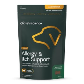 VetriScience Allergy & Itch Support Chews, Skin and Coat Supplement for Dogs, Allergy Chews for Itching, Scratching, and Licking, Support Skin and Immune Health, Duck, 75 Count
