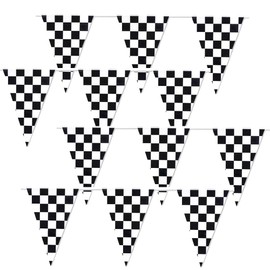 Black and White Checkered Flags Banner, Double Sided Checkered Pennant Banner for Racing Party Decorations Race Car Baby Shower Birthday Party Supplies