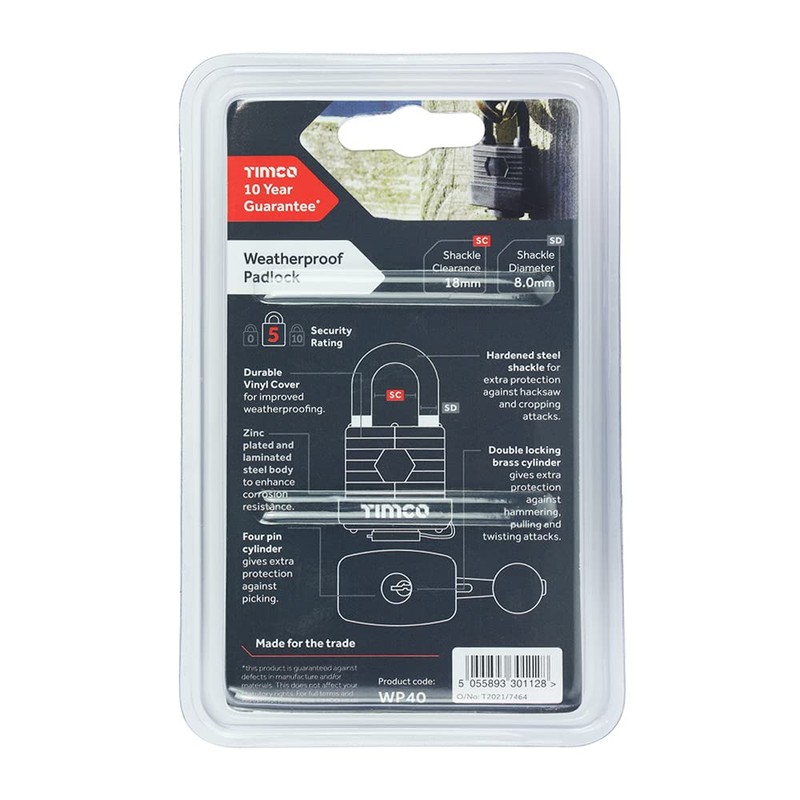 TIMco WP40 Weatherproof Padlock 40mm - 1 pc