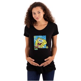 Womens Maternity Retro Spongebob Squarepants Cartoon T Shirt Tee Black